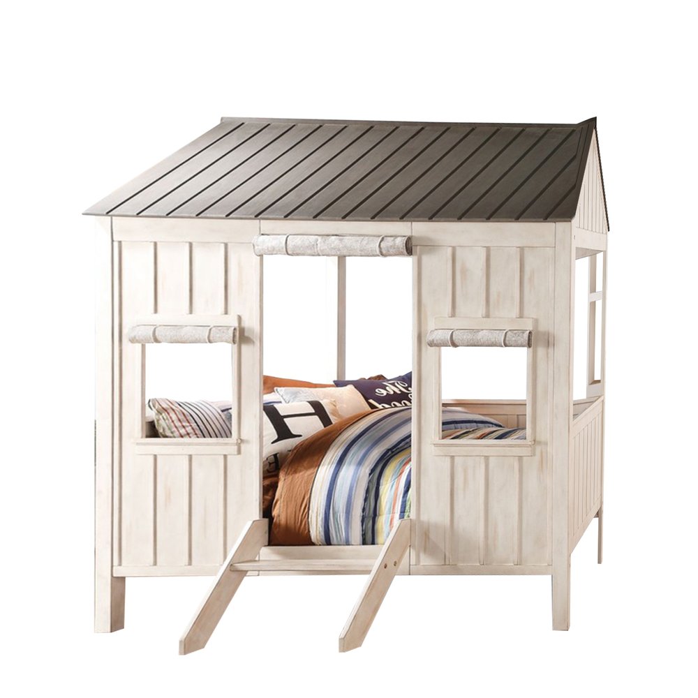 White Solid Wood Full House Bed