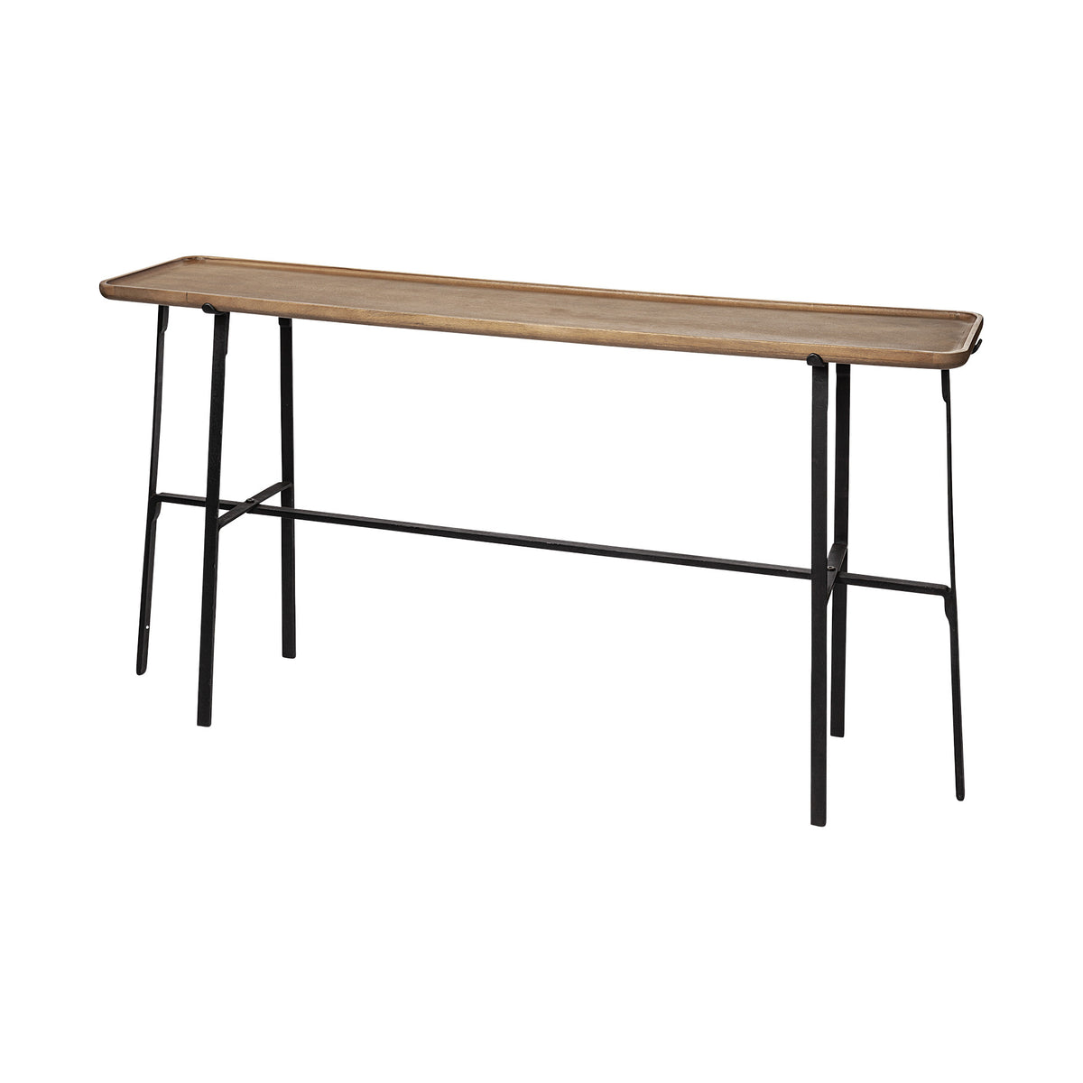 60" Brown and Black Solid Wood and Metal Trestle Console Table