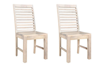 Set of Two White Wood Ladder Back Dining Side Chairs