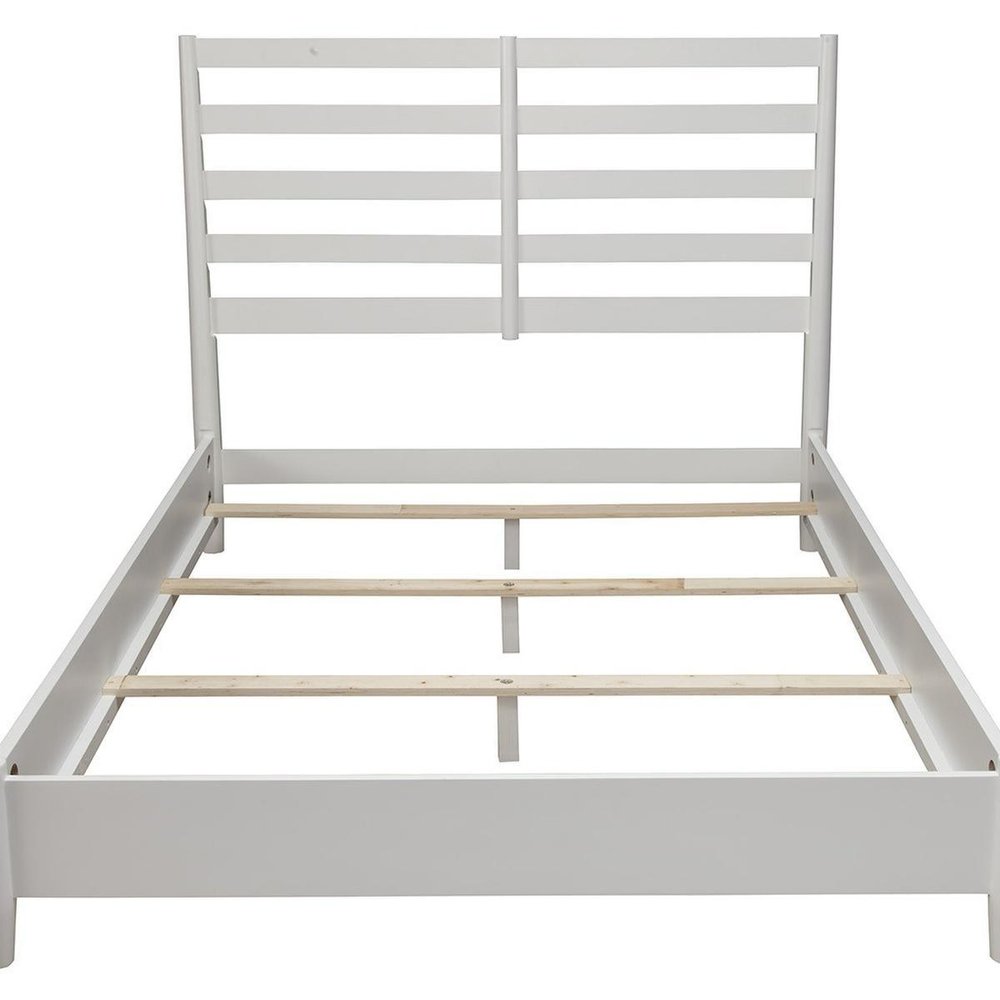 White Slat Back Solid Wood Queen Bed Frame