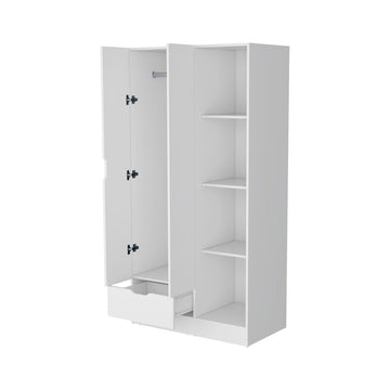 71" White Wood Two Door Single Drawer Combo Dresser