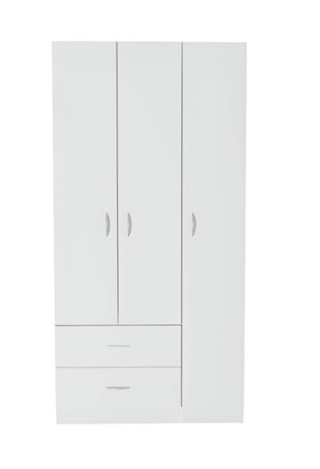 71" White Three Door Two Drawer Combo Dresser