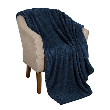 Twin Navy Blue Fleece Geometric Plush Blanket
