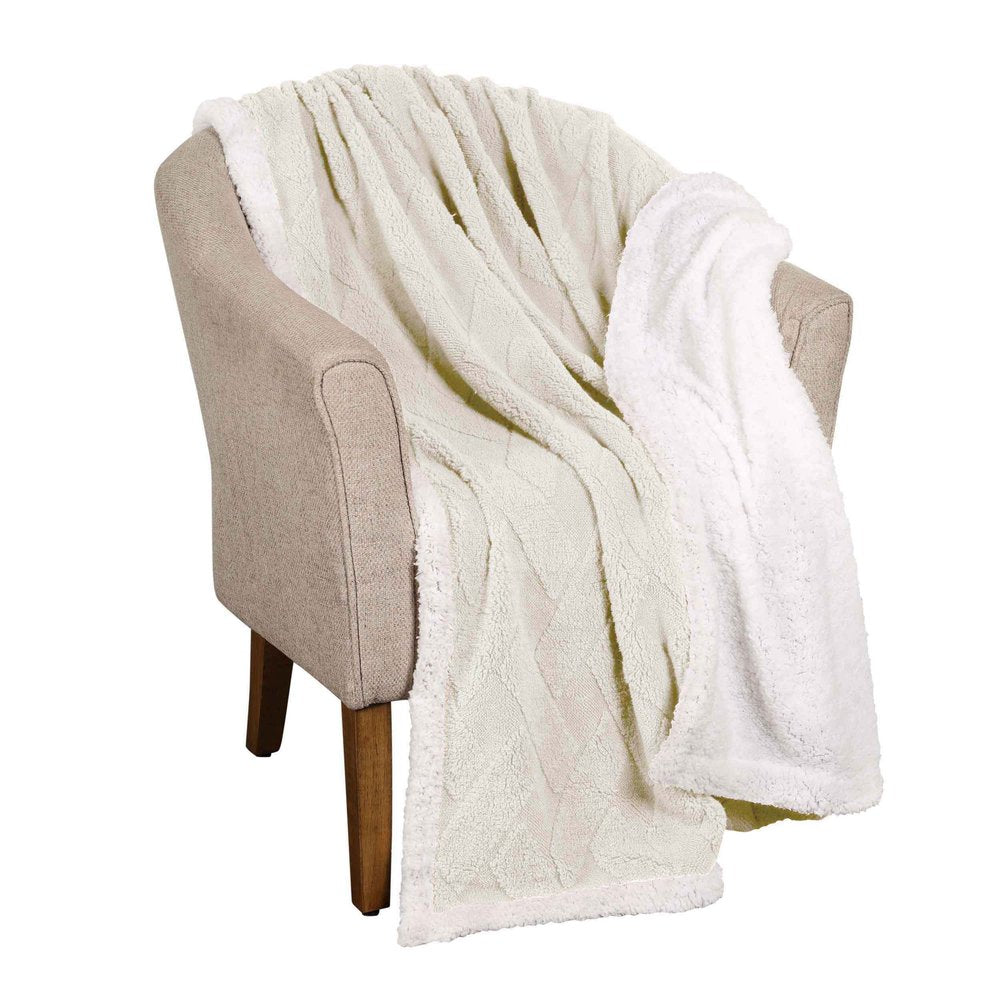Twin Ivory Fleece Geometric Plush Blanket