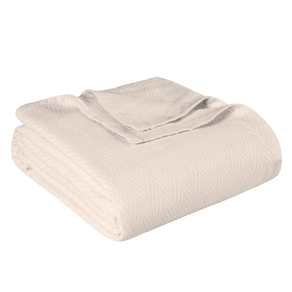 Twin Ivory Cotton Chevron Blanket