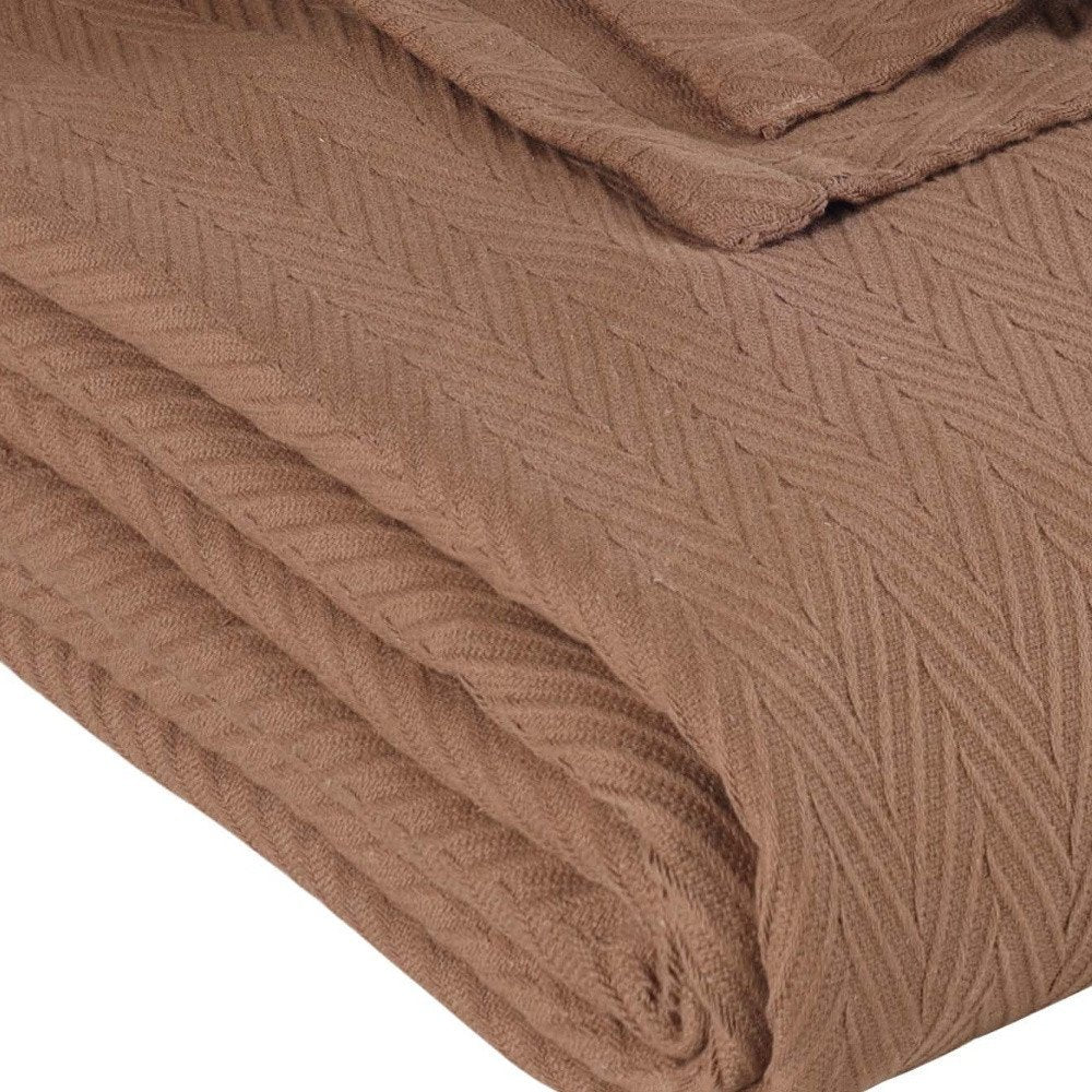 Twin Taupe Cotton Woven Chevron Blanket