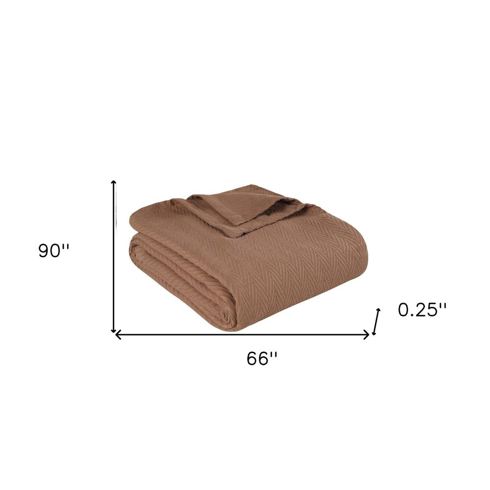 Twin Taupe Cotton Woven Chevron Blanket