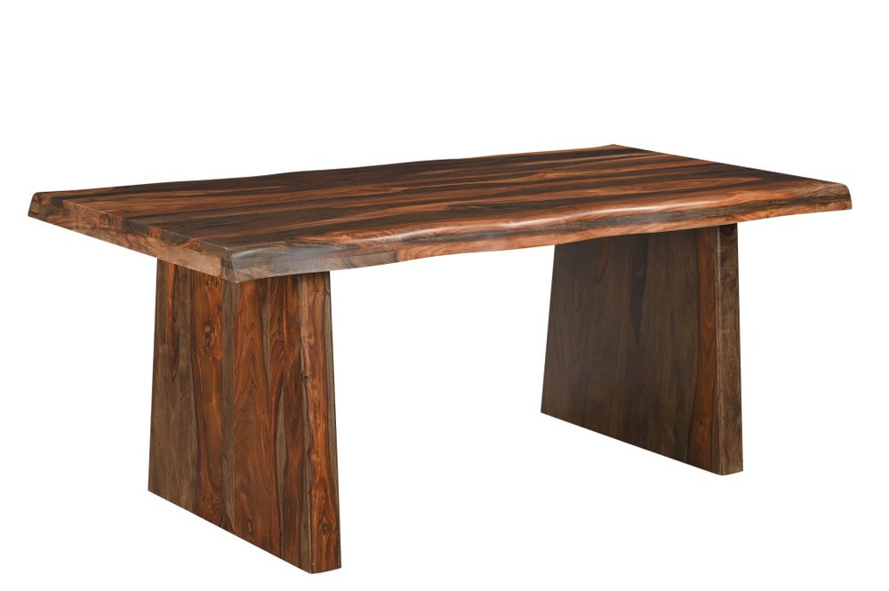 Seven Piece Brown Solid Wood Dining Set with Six Chairs