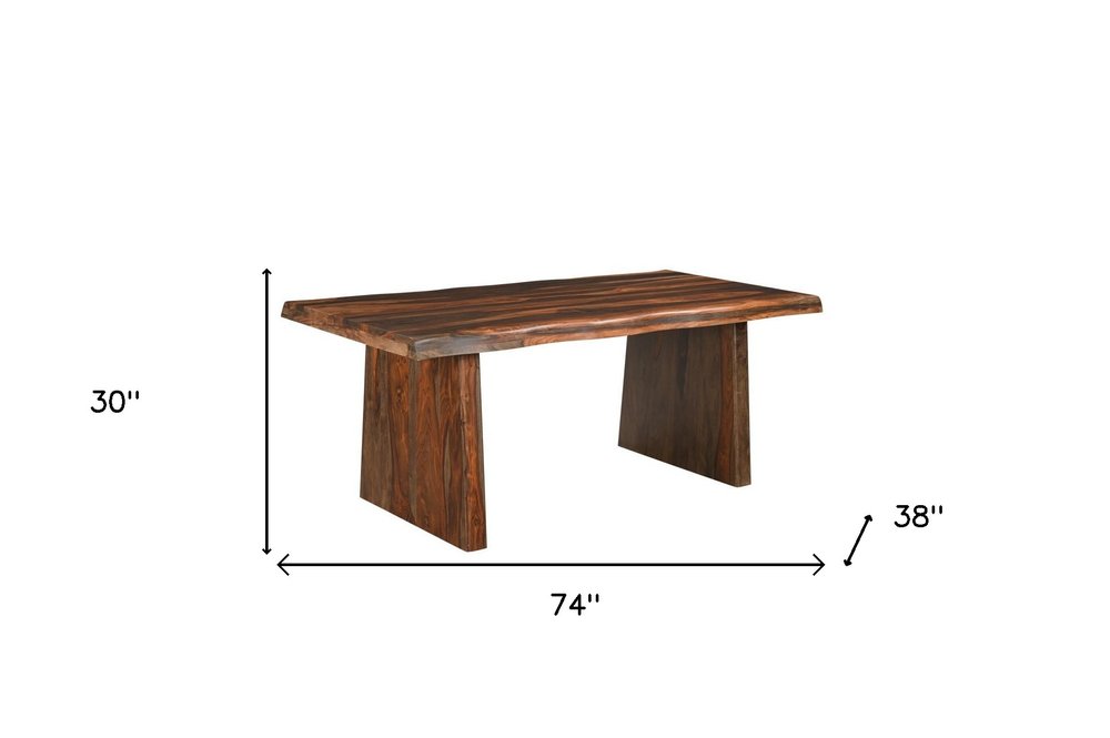 Seven Piece Brown Solid Wood Dining Set with Six Chairs