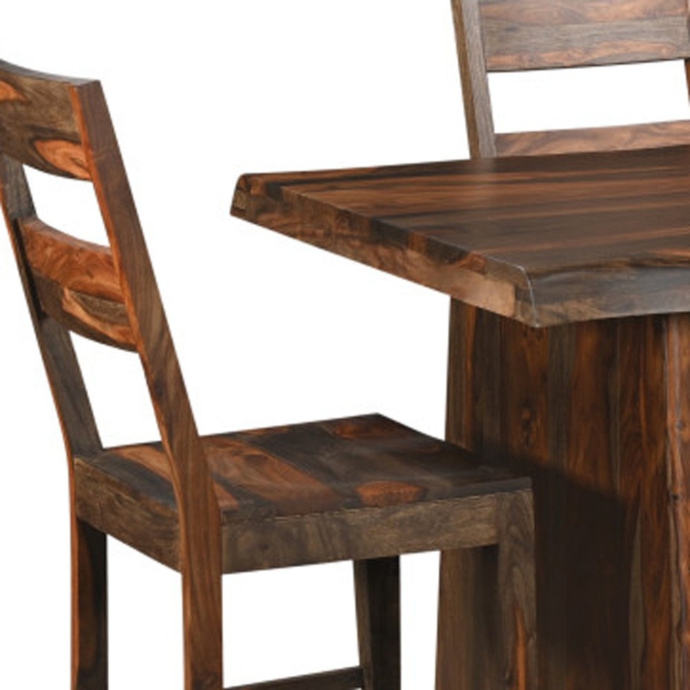 Seven Piece Brown Solid Wood Dining Set with Six Chairs