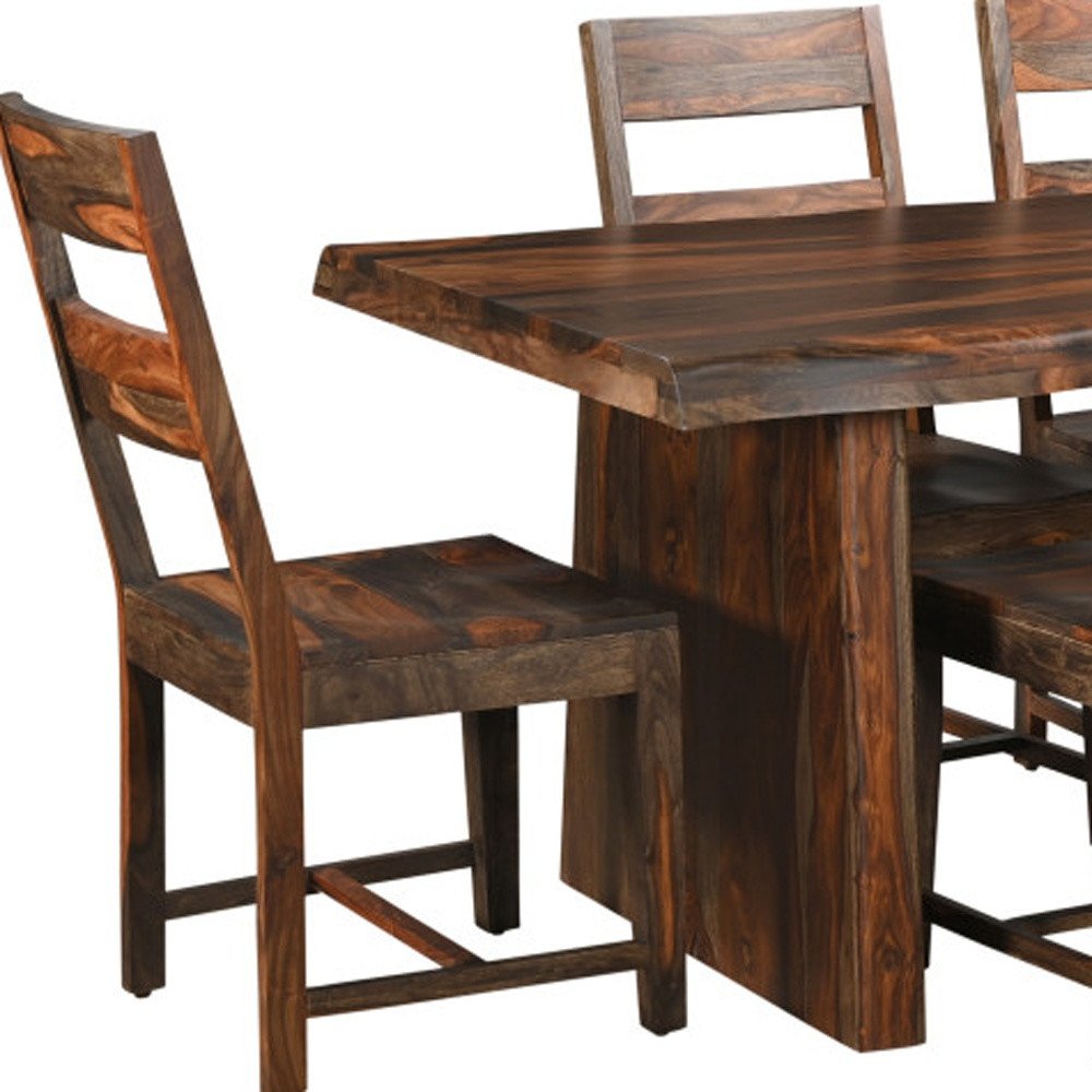 Seven Piece Brown Solid Wood Dining Set with Six Chairs
