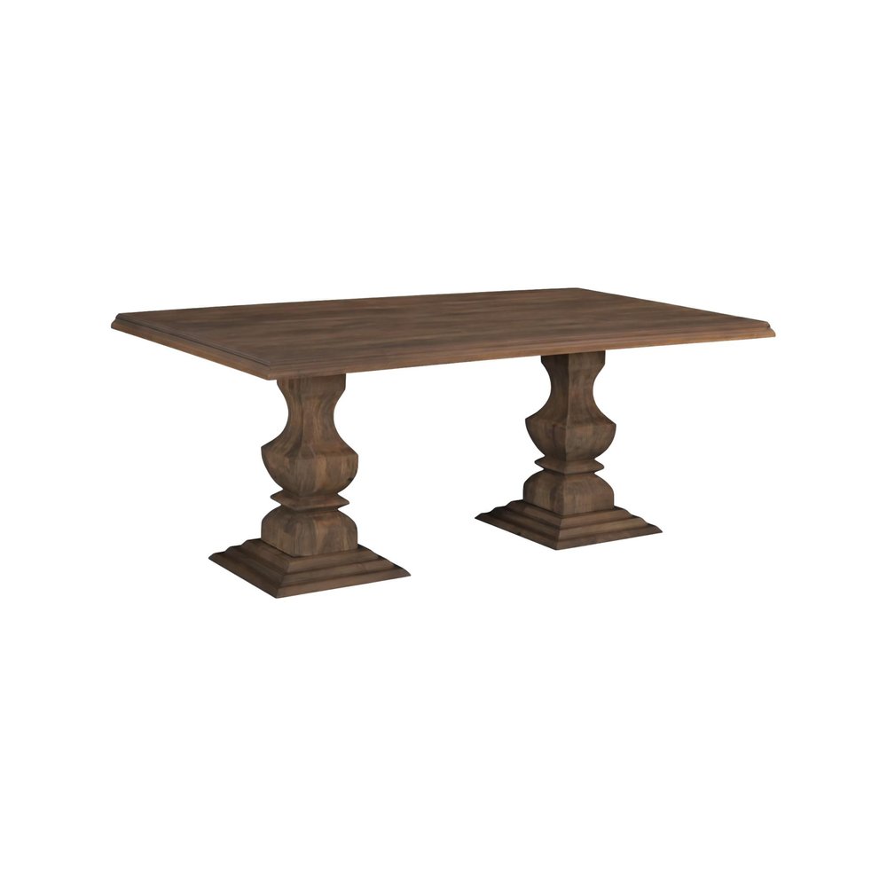 96" Brown Solid Wood Double Pedestal Base Dining Table