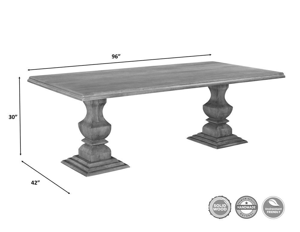 96" Brown Solid Wood Double Pedestal Base Dining Table