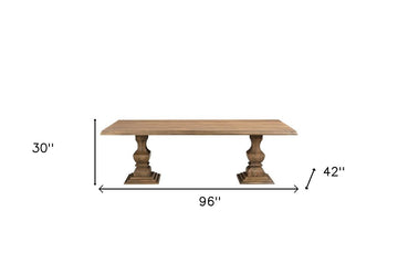96" Brown Solid Wood Double Pedestal Base Dining Table