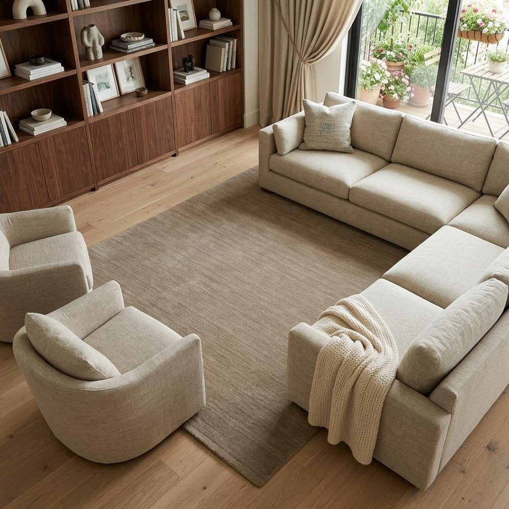 9' X 13' Tan Wool Hand Woven Area Rug
