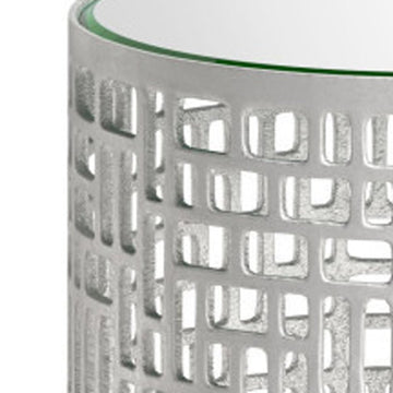 Set of Two Silver and Mirrored Glass Round Drum End Tables