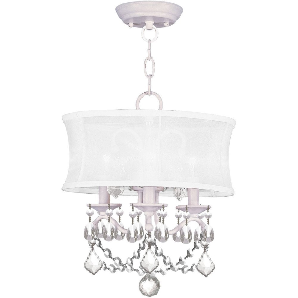 White Three Light Metal Dimmable Chandelier With Shades