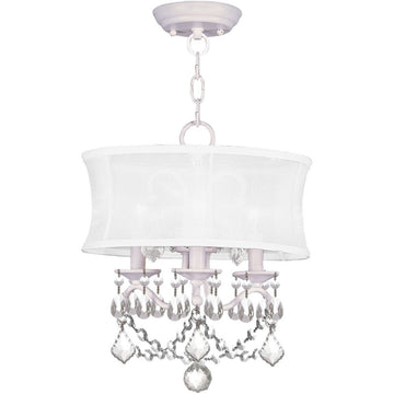 White Three Light Metal Dimmable Chandelier With Shades