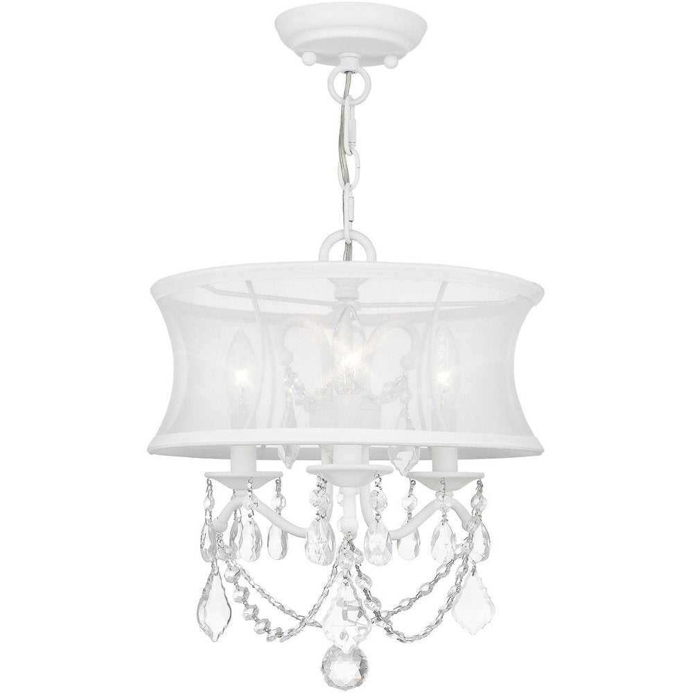 White Three Light Metal Dimmable Chandelier With Shades