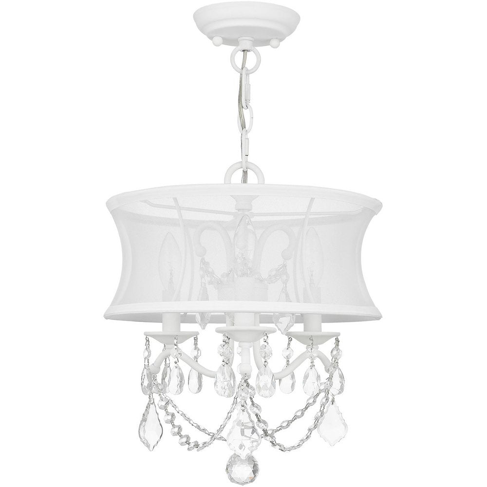 White Three Light Metal Dimmable Chandelier With Shades