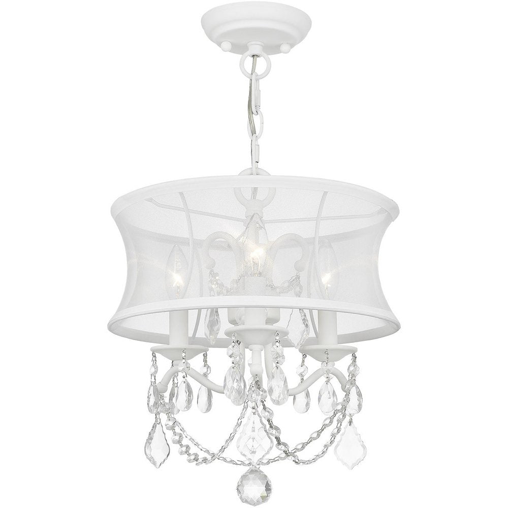 White Three Light Metal Dimmable Chandelier With Shades