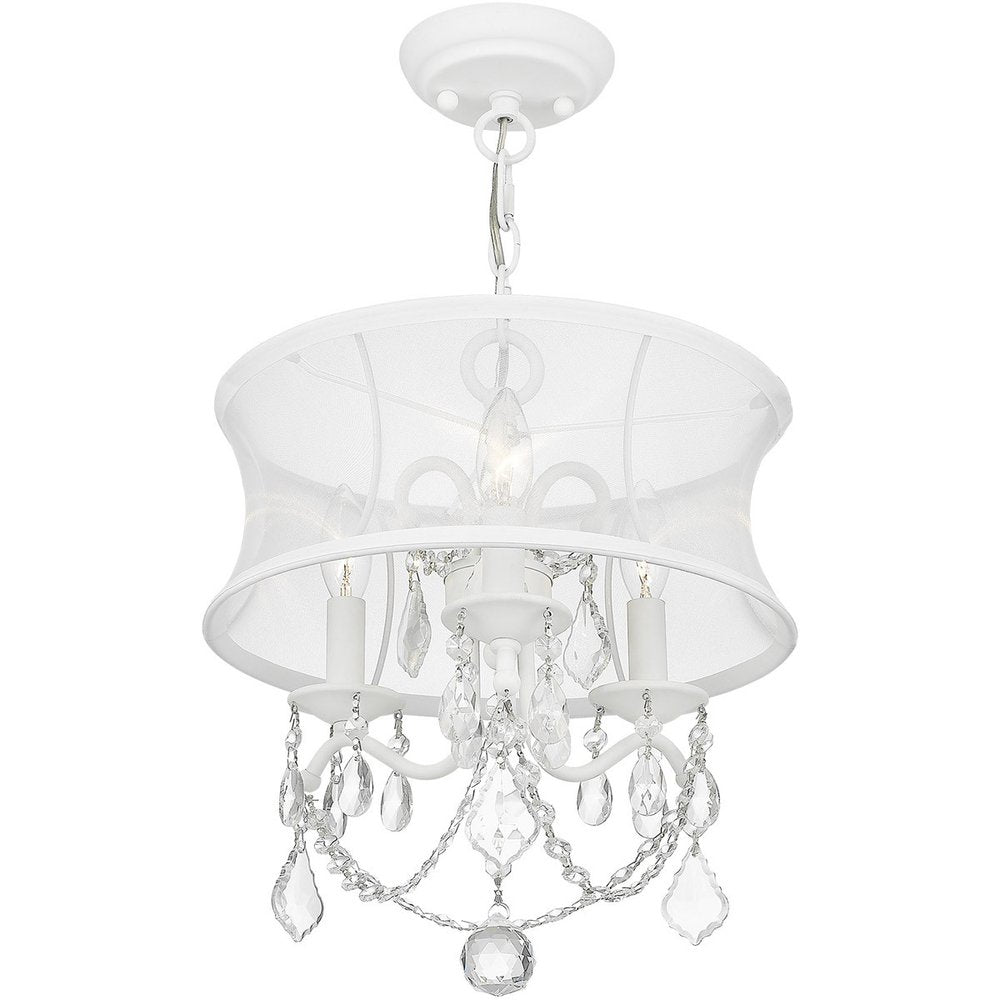 White Three Light Metal Dimmable Chandelier With Shades