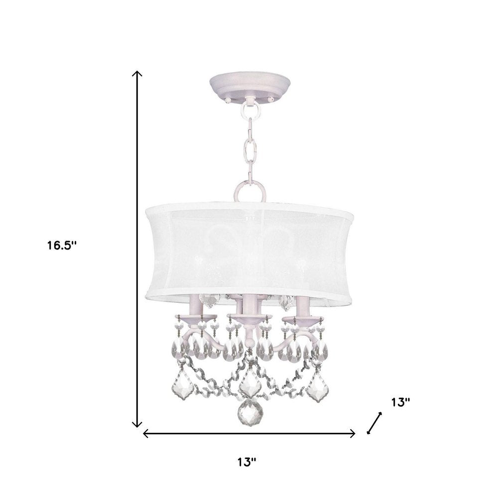 White Three Light Metal Dimmable Chandelier With Shades