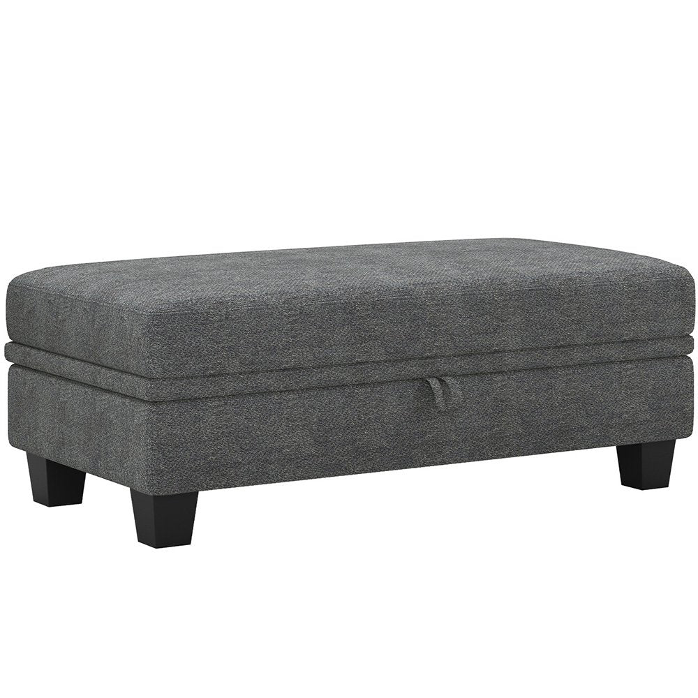 46" Light Gray And Black Chenille Ottoman With Storage