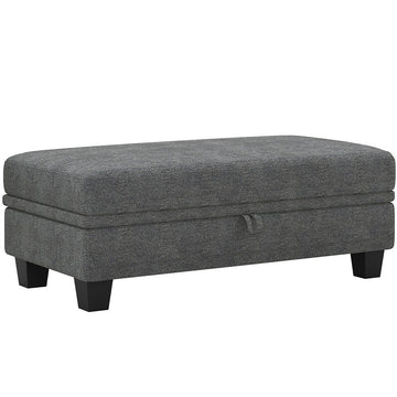 46" Light Gray And Black Chenille Ottoman With Storage
