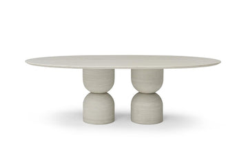 94" Beige Marble Double Pedestal Base Oval Dining Table