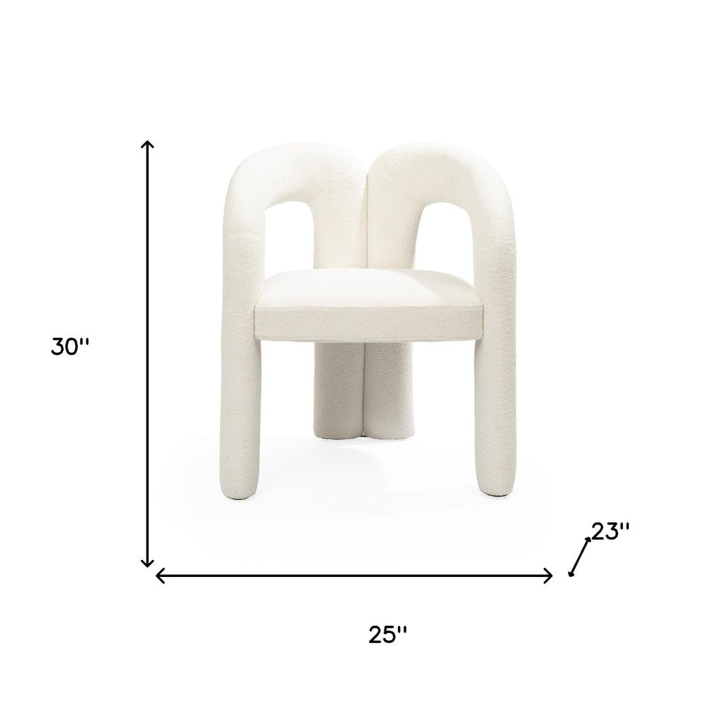 White Boucle Partially Open Back Dining Arm Chair