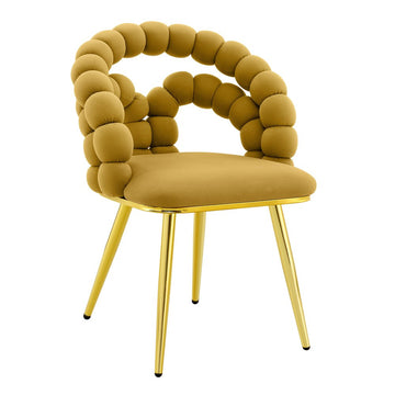 Set of Two Yellow And Gold Velvet And Metal Open Back Dining Arm Chairs