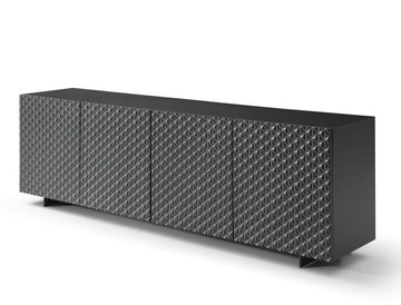 94" Dark Gray Wood Carved Geometric Sideboard With Four Doors