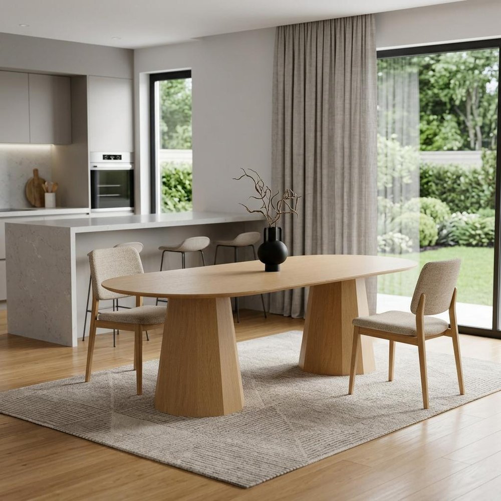 86" Natural Wood Double Pedestal Base Oval Dining Table