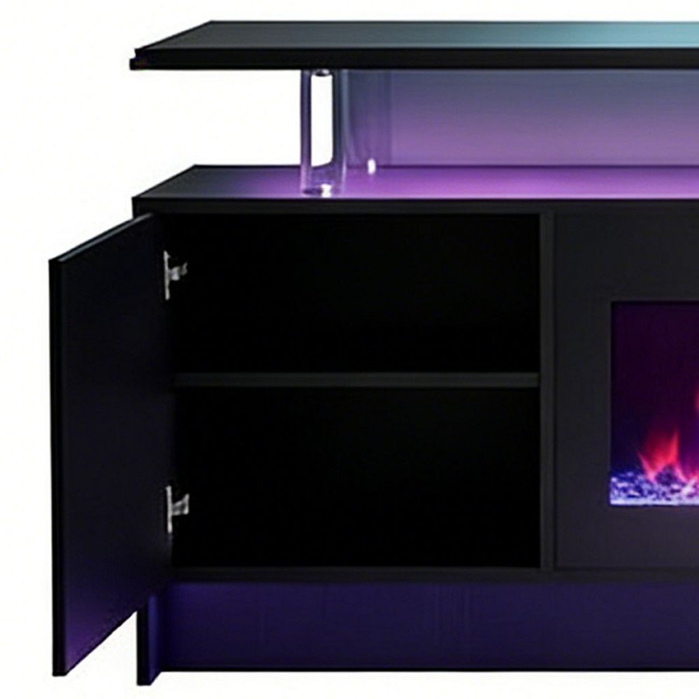 80" Black Wood Entertainment Center With Fireplace