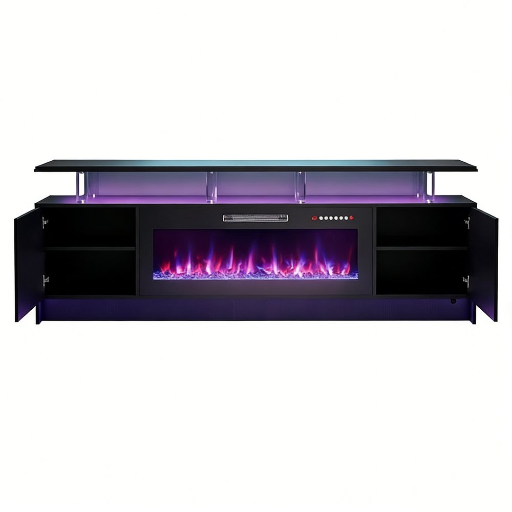 80" Black Wood Entertainment Center With Fireplace