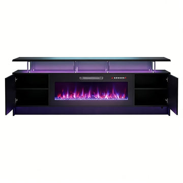 80" Black Wood Entertainment Center With Fireplace