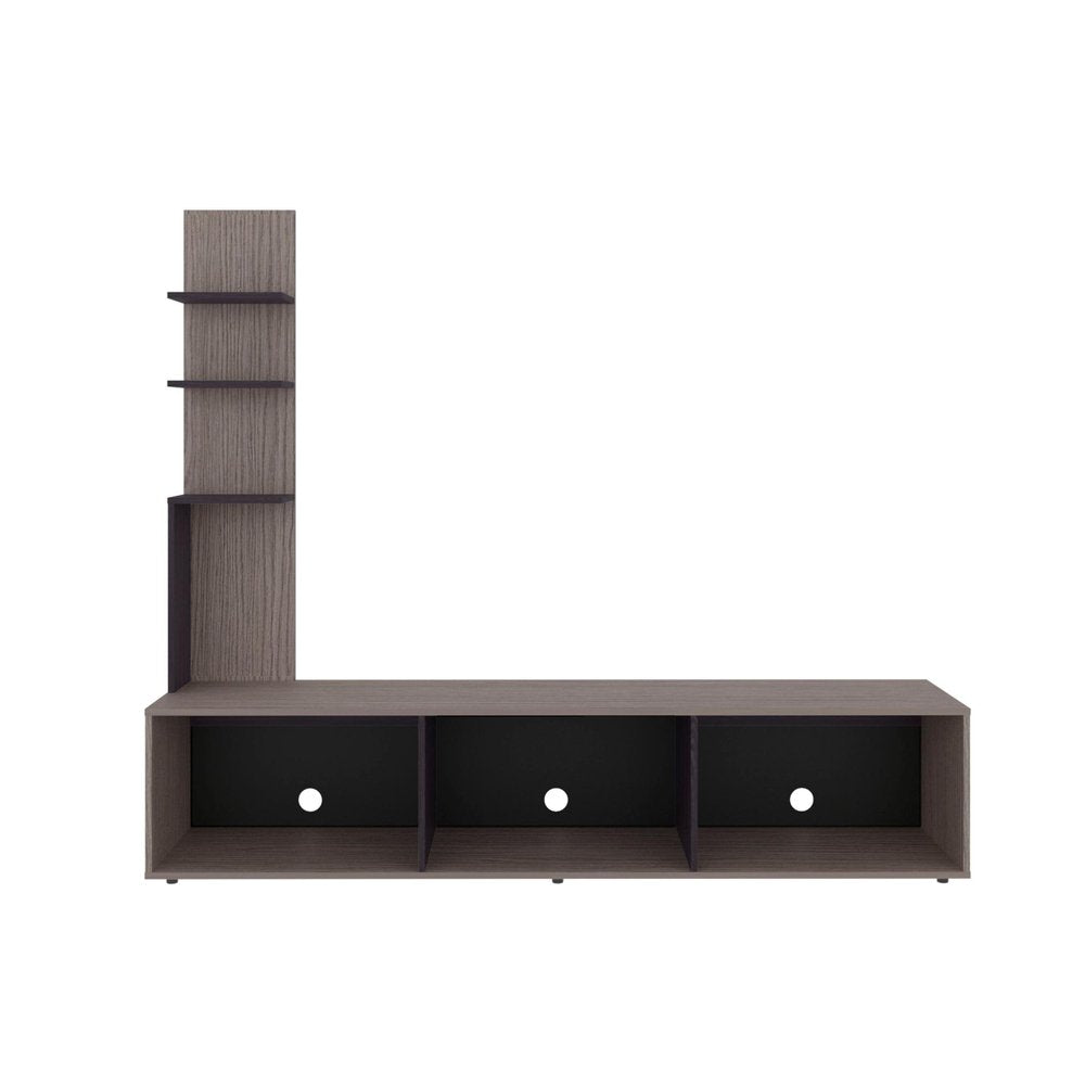75" Oak Wood Open Shelving Entertainment Center with Bookcase