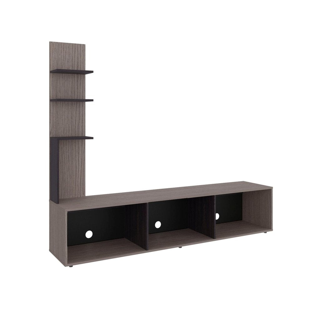 75" Oak Wood Open Shelving Entertainment Center with Bookcase