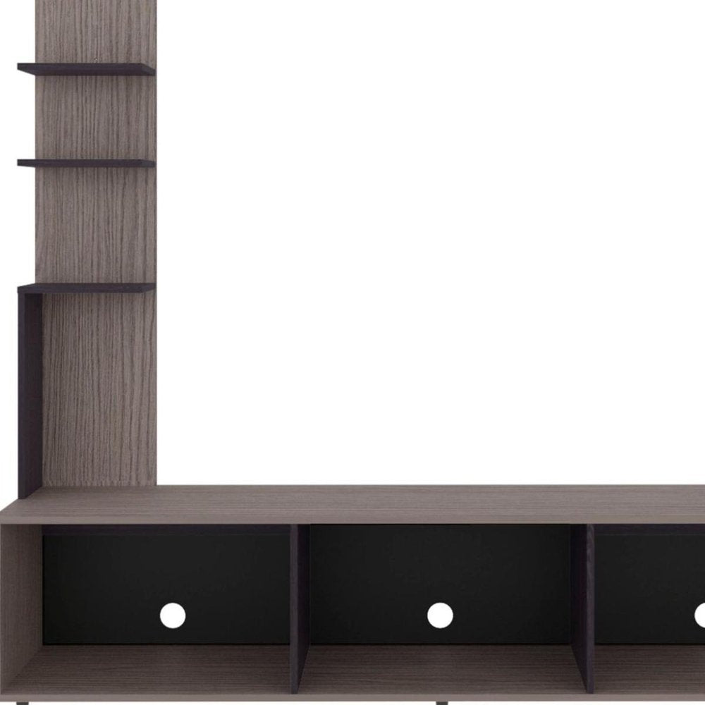75" Oak Wood Open Shelving Entertainment Center with Bookcase